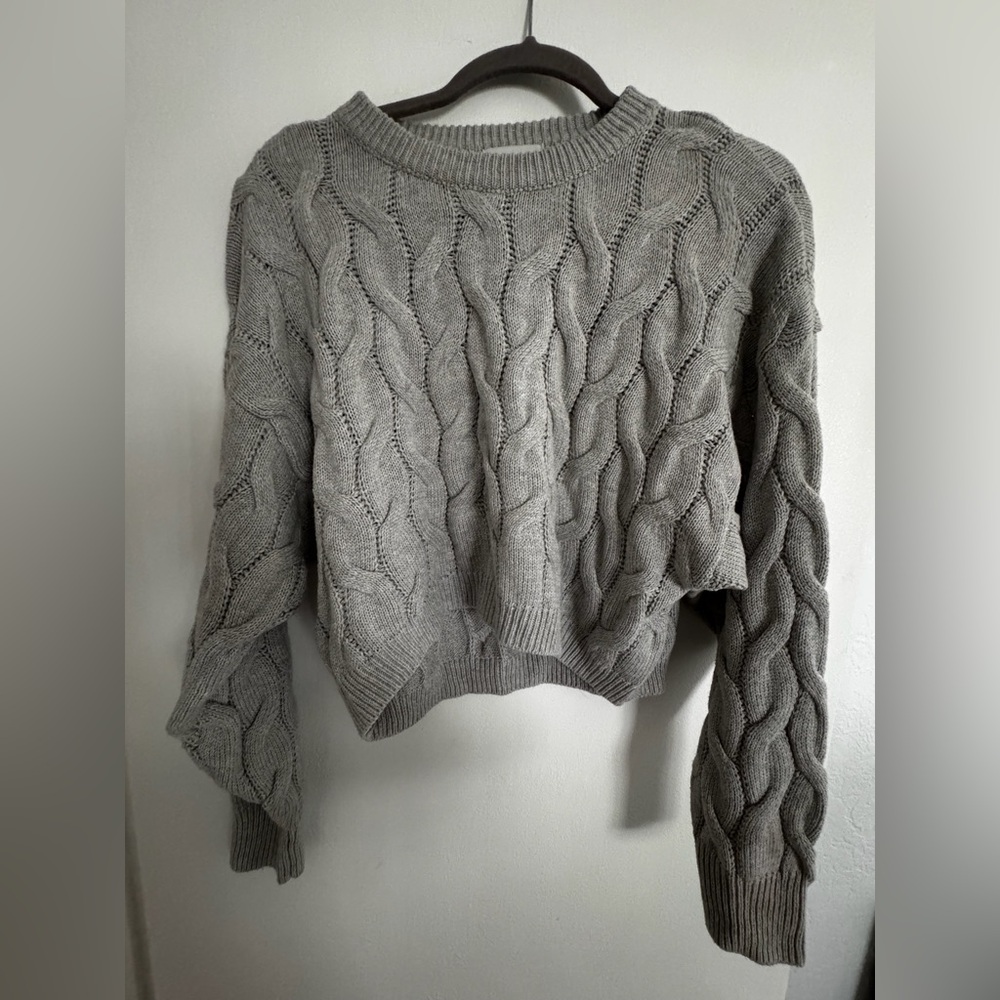 Pink Rose Light Gray Cable Knit Sweater